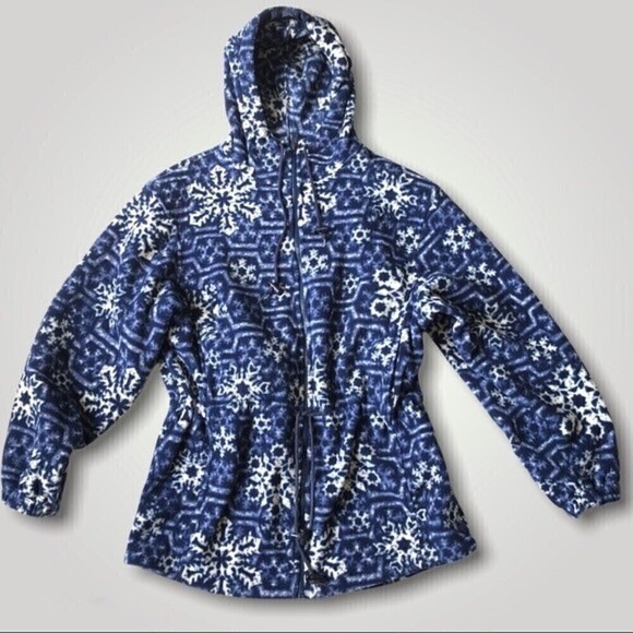 LL Bean Vintage USA Made Polartec Snowflake Fleece Hoodie Parka Jacket Blue - Picture 5 of 16